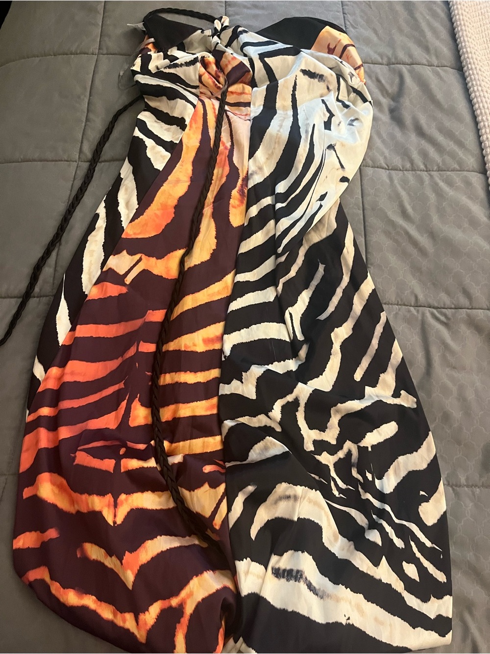 Fashion Nova Black & White Zebra Print Maxi Dress with Contrast Side Panel - Picture 2 of 3